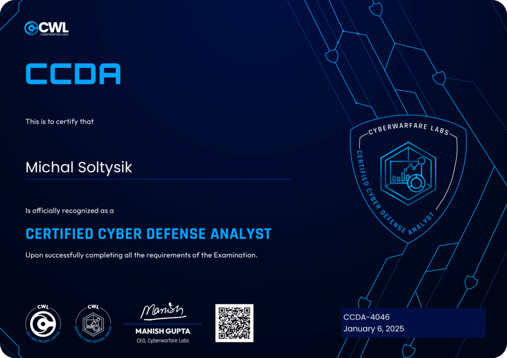 Michal Soltysik - CCDA - Certified Cyber Defense Analyst