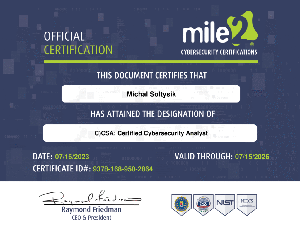 Michal Soltysik - C)CSA - Certified Cyber Security Analyst (Second version)