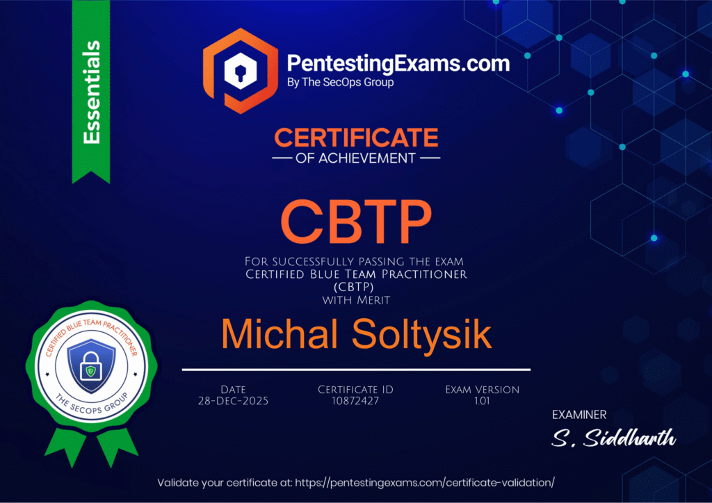 Michal Soltysik - CBTP - Certified Blue Team Practitioner (Second version)